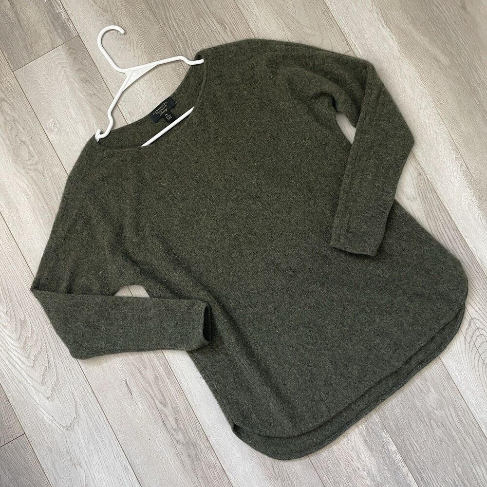Cashmere Knit Sweater scoop neck womens Green meduim petite contemporary preppy